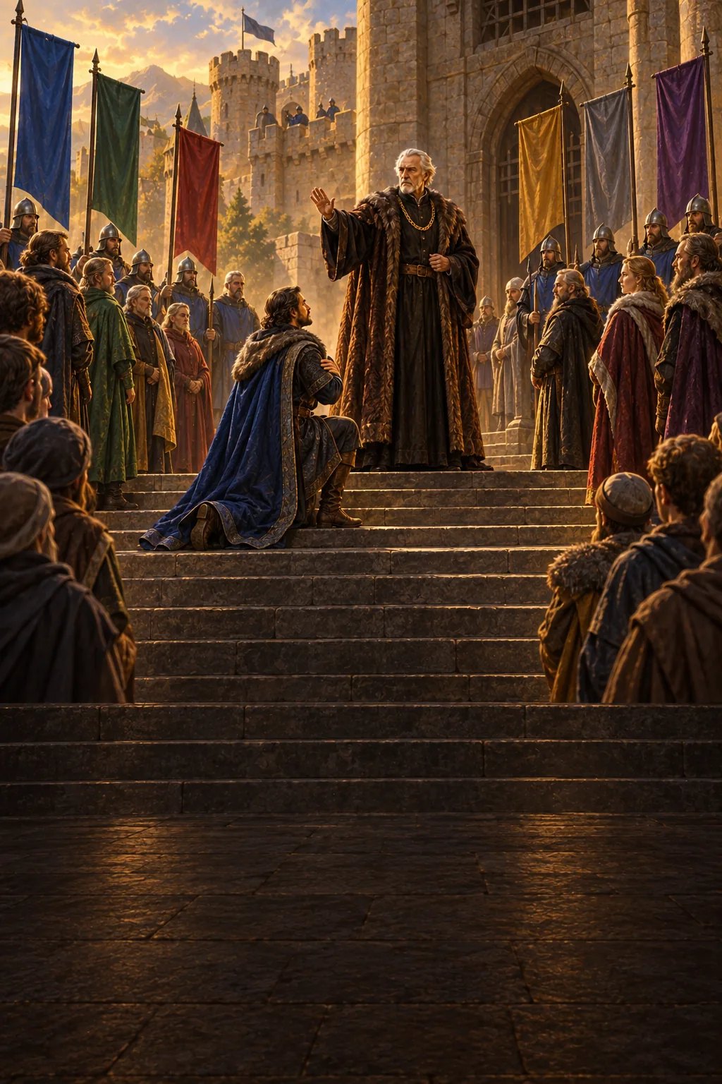 A noble house swears its oath before the gathered realm